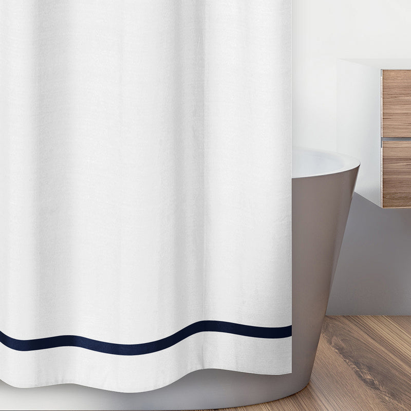 Hotel White And Navy Shower Curtain