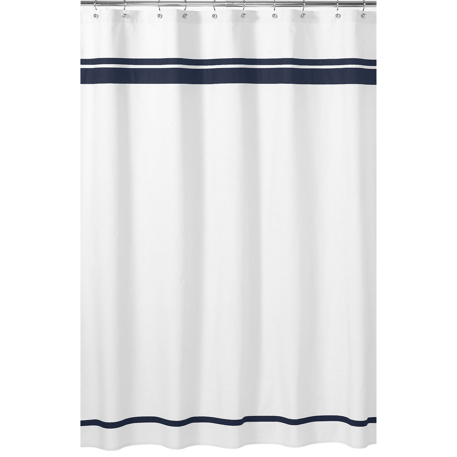 Hotel White And Navy Shower Curtain