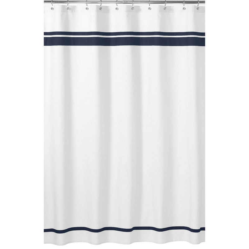 Hotel White And Navy Shower Curtain