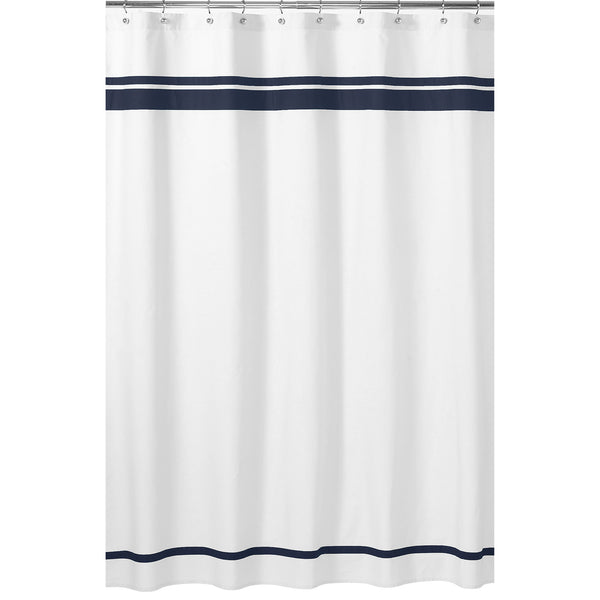 Hotel White And Navy Shower Curtain