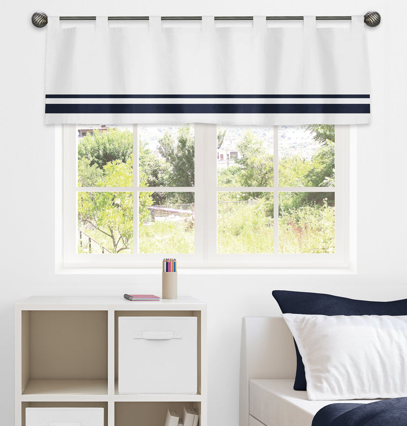 Hotel White and Navy Collection Window Valance