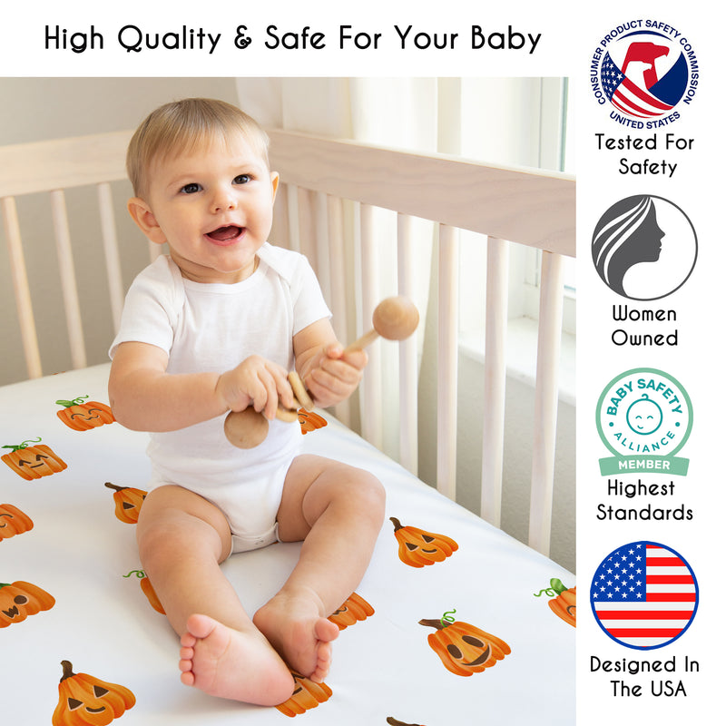 Seasonal Halloween Collection Crib Sheet - Pumpkins Print