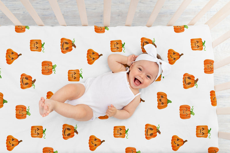 Seasonal Halloween Collection Crib Sheet - Pumpkins Print