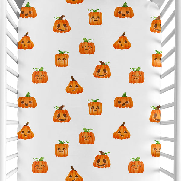 Seasonal Halloween Collection Crib Sheet - Pumpkins Print