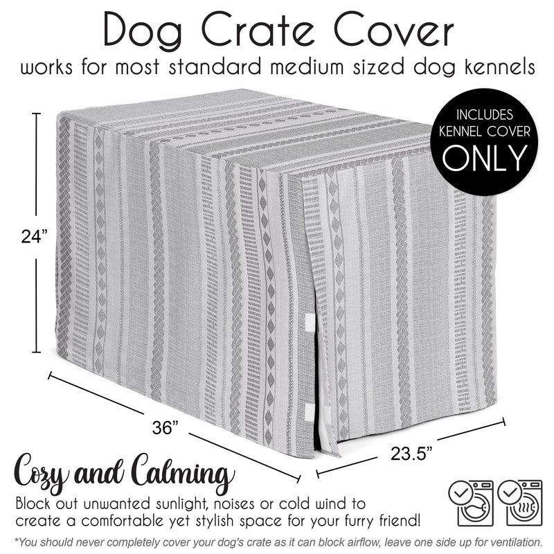 Grey Boho Tribal Jacquard Collection Dog Crate Kennel Cover 36in.