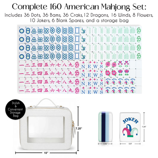 Mint Green Jester Collection American Mahjong Tile Set (160pc) 1.24in. Layered Acrylic with Travel Bag
