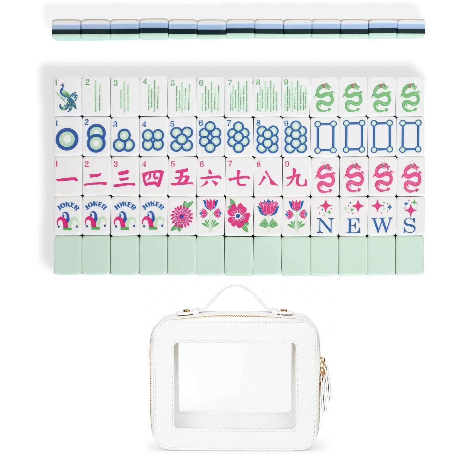 Mint Green Jester Collection American Mahjong Tile Set (160pc) 1.24in. Layered Acrylic with Travel Bag