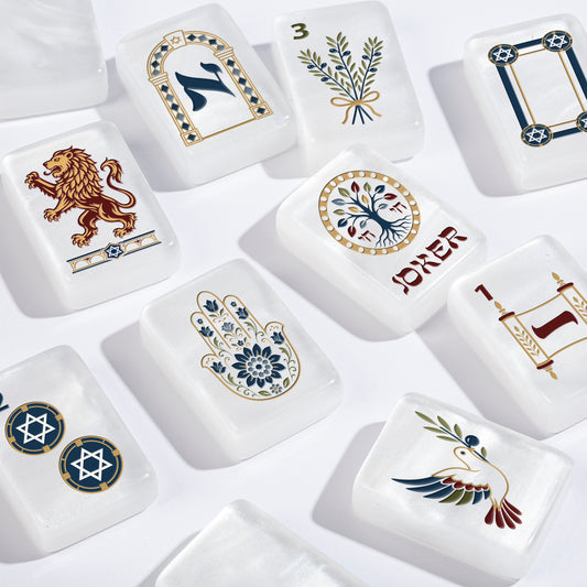 Judaica Pearl Collection American Mahjong Tile Set (160pc) 1.42 Pearlescent Acrylic with Faux Leather Travel Bag