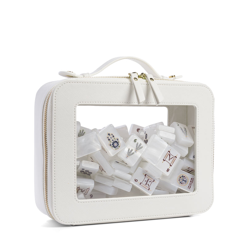 Judaica Pearl Collection American Mahjong Tile Set (160pc) 1.42 Pearlescent Acrylic with Faux Leather Travel Bag