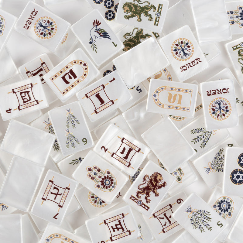 Judaica Pearl Collection American Mahjong Tile Set (160pc) 1.42 Pearlescent Acrylic with Faux Leather Travel Bag