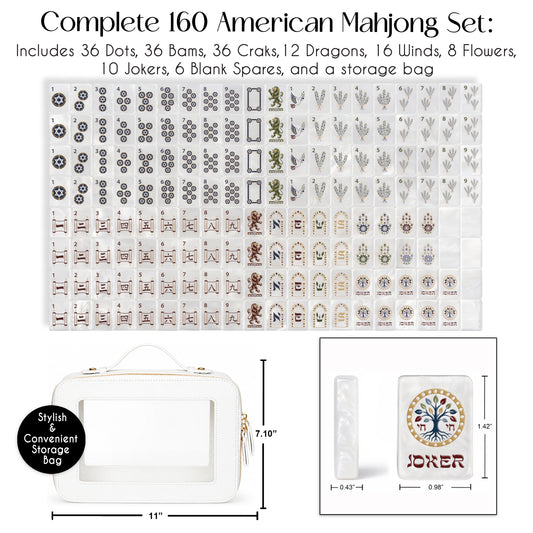 Judaica Pearl Collection American Mahjong Tile Set (160pc) 1.42 Pearlescent Acrylic with Faux Leather Travel Bag