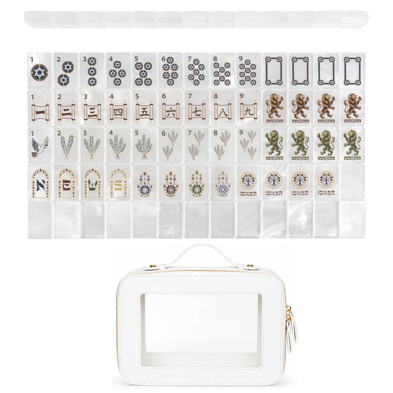 Judaica Pearl Collection American Mahjong Tile Set (160pc) 1.42 Pearlescent Acrylic with Faux Leather Travel Bag