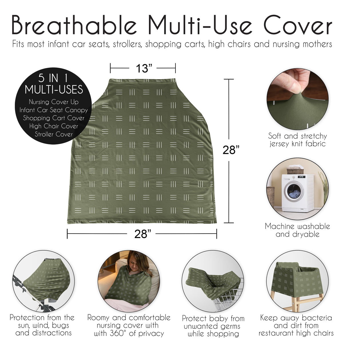 Jungle Collection Multi Use Baby Car Seat and Nursing Cover - Hatch Print