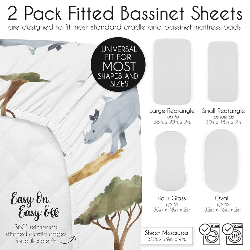 Jungle Collection 2 Pack Baby Bassinet Fitted Sheets