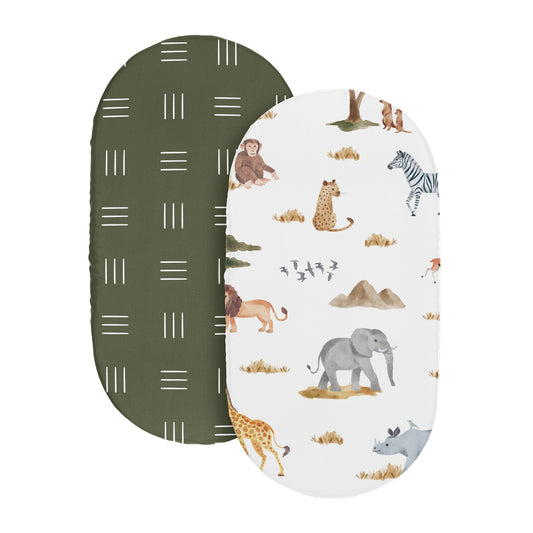 Jungle Collection 2 Pack Baby Bassinet Fitted Sheets