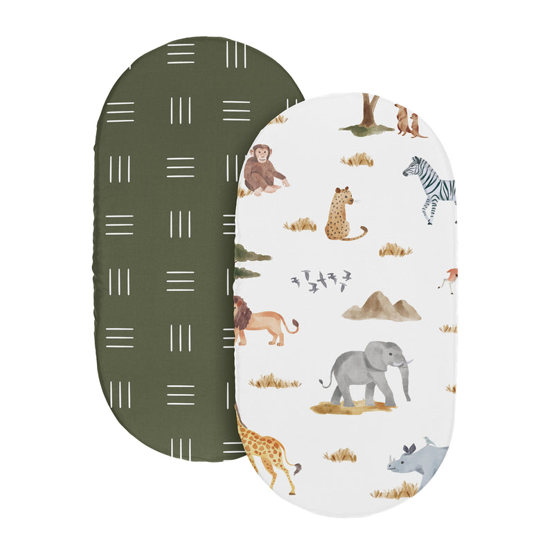 Jungle Collection 2 Pack Baby Bassinet Fitted Sheets