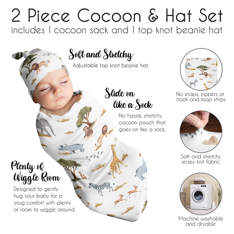 Jungle Collection Baby Cocoon and Beanie Hat - 2 Piece Set