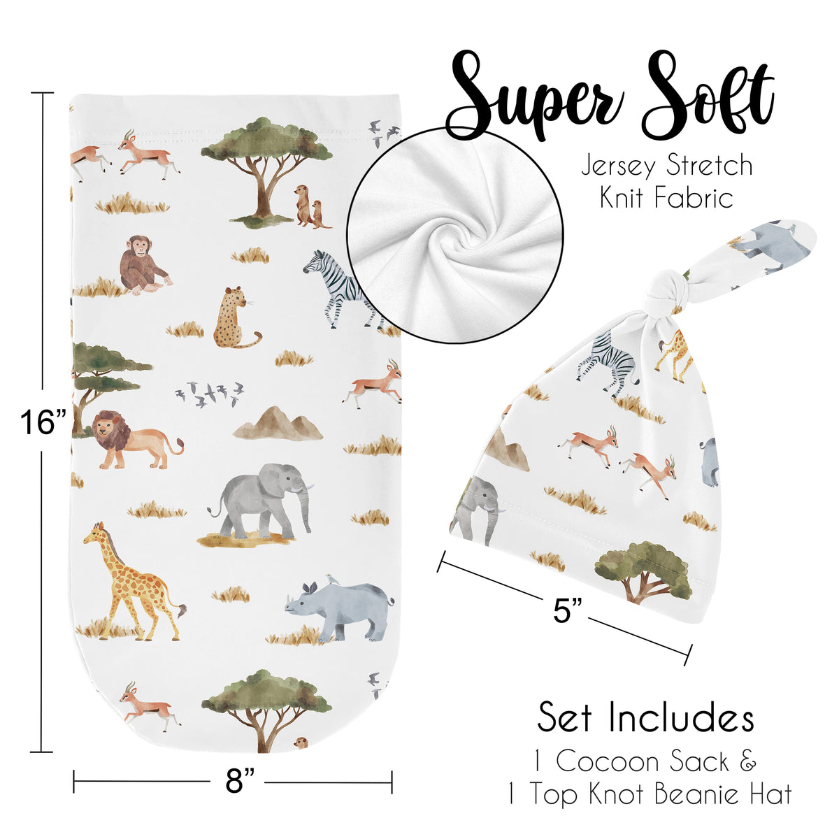 Jungle Collection Baby Cocoon and Beanie Hat - 2 Piece Set