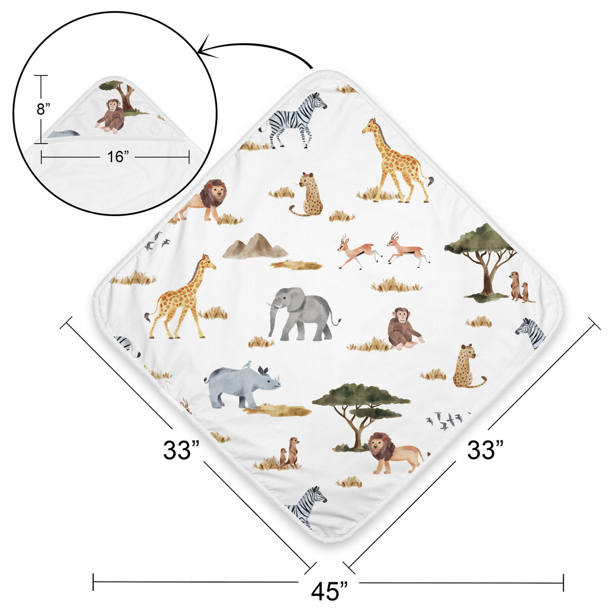 Jungle Collection Hooded Baby Towels - Toddler Bath Towel