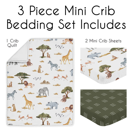 Jungle Collection 3 Piece Mini Crib Bedding Set