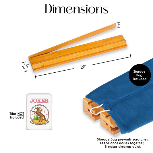(18in.) Light Brown Wooden Mahjong Racks with Pushers & Travel Bag - Set of 4