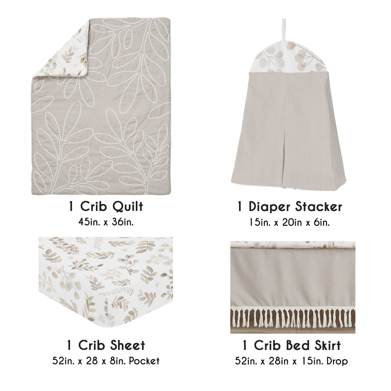 Botanical Leaf Linen Collection 4 Piece Crib Bedding