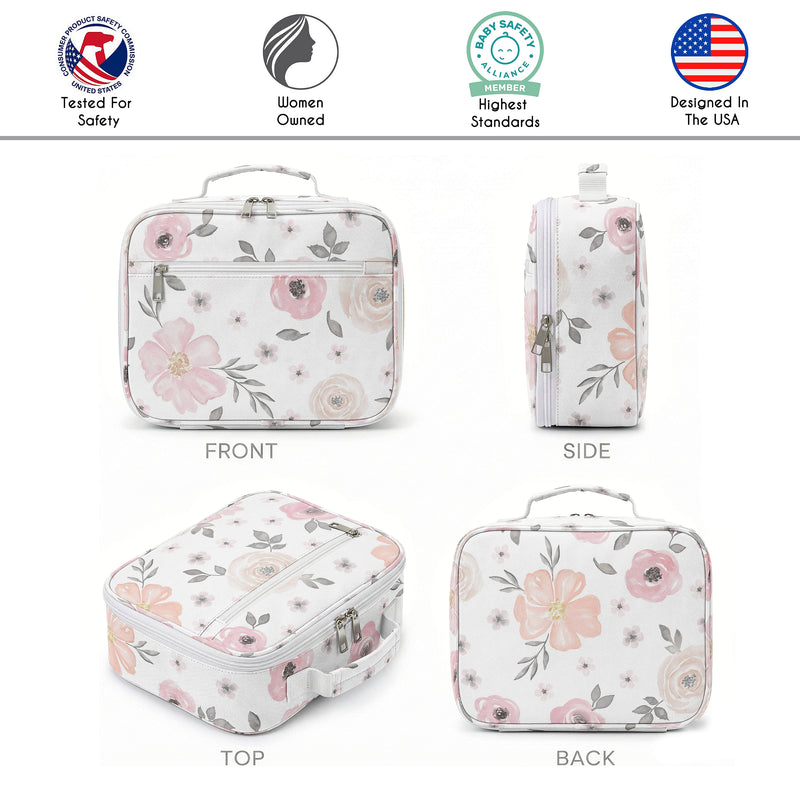 Watercolor Floral Pink and Grey Collection Small Kids Lunch Box