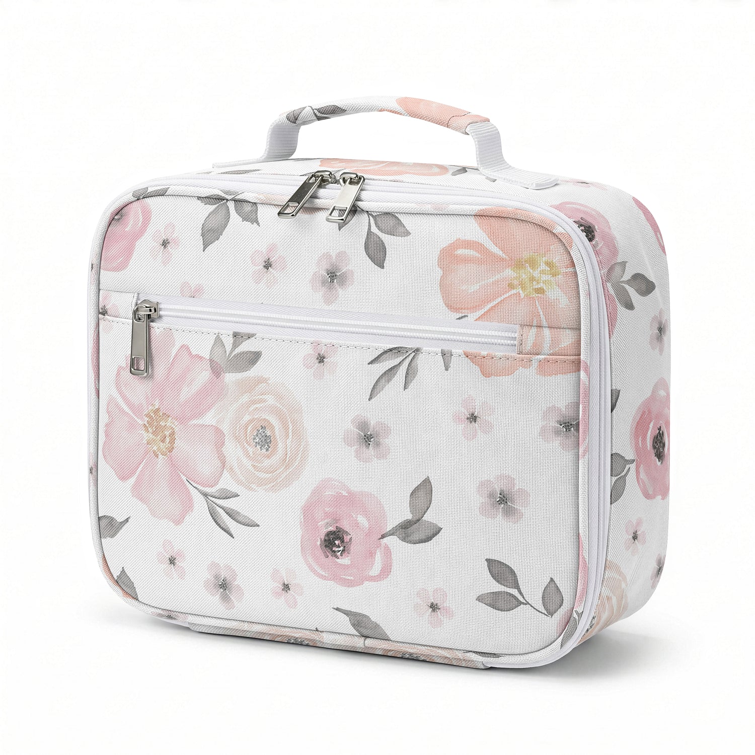 Watercolor Floral Pink and Grey Collection Small Kids Lunch Box