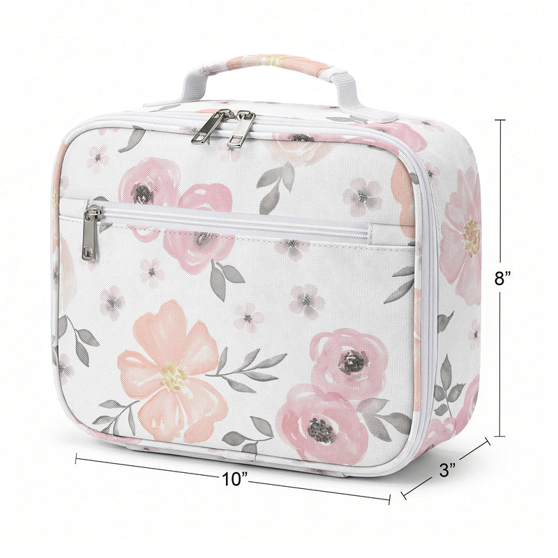 Watercolor Floral Pink and Grey Collection Small Kids Lunch Box