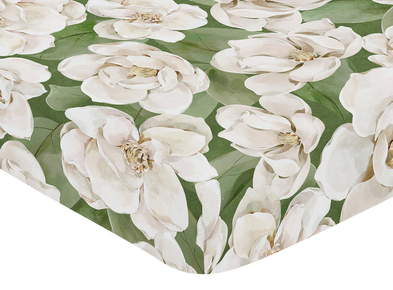 Watercolor Magnolia Sage Green and Ivory Collection Crib Sheet