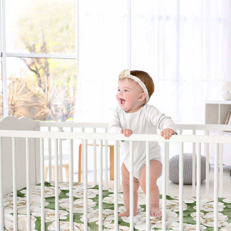 Watercolor Magnolia Sage Green and Ivory Collection Crib Sheet