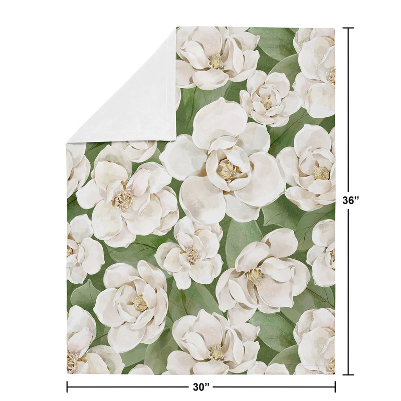 Watercolor Magnolia Sage Green and Ivory Collection Baby Blanket