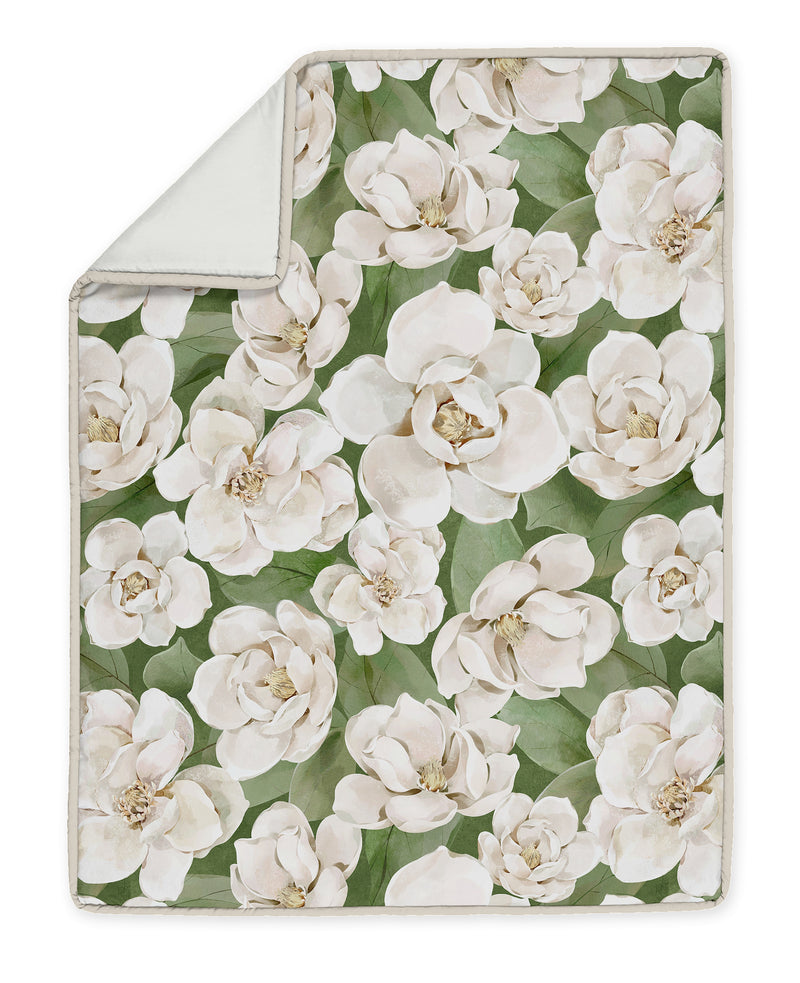 Watercolor Magnolia Sage Green and Ivory Collection 4 Piece Crib Bedding