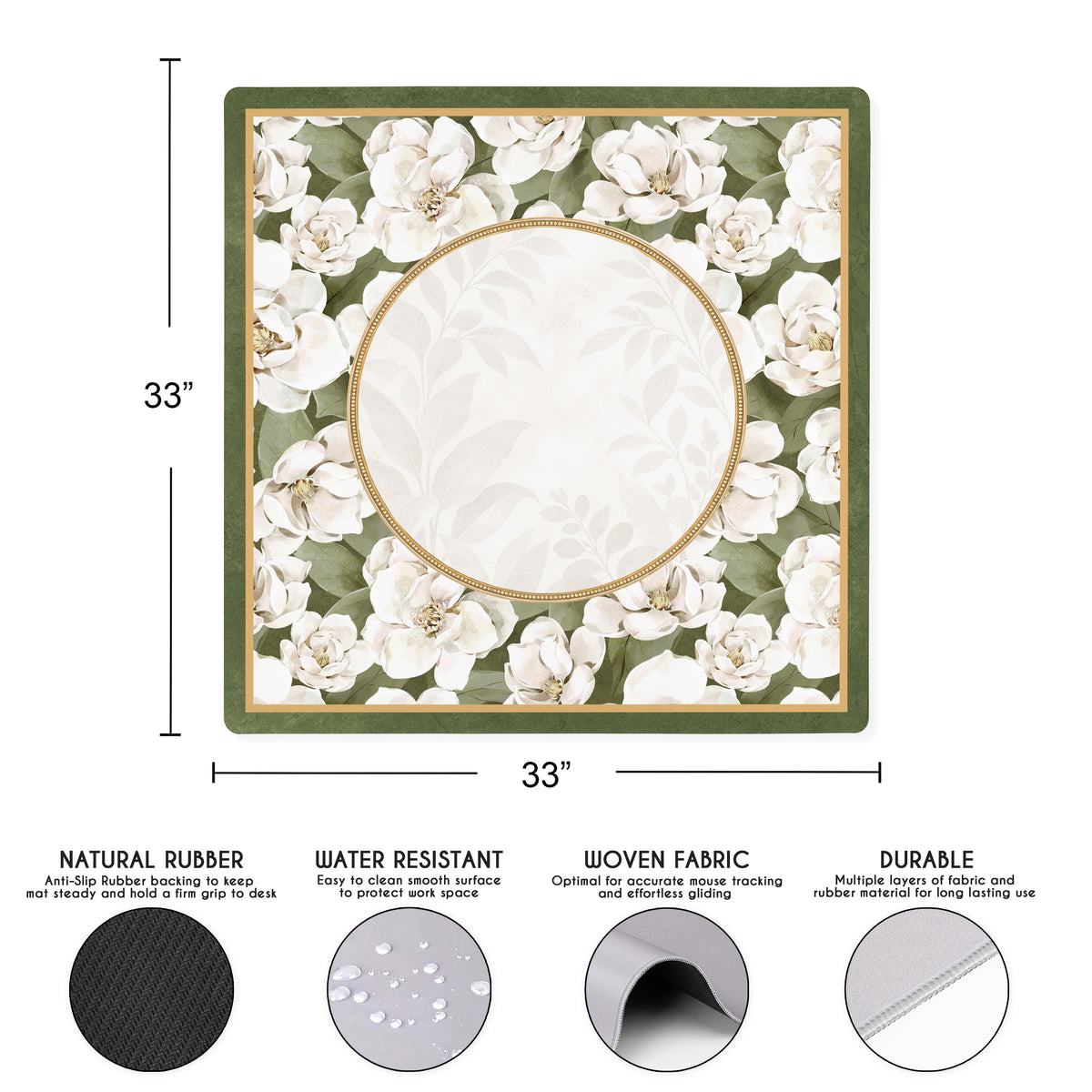 Sage Green and Ivory Watercolor Magnolia Collection Mahjong Mat for Table - Shipped Rolled