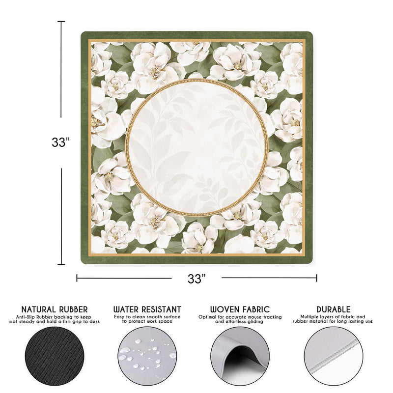 Sage Green and Ivory Watercolor Magnolia Collection Mahjong Mat for Table - Shipped Rolled