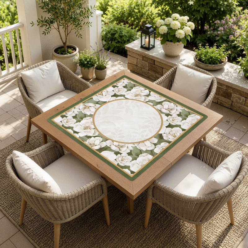 Sage Green and Ivory Watercolor Magnolia Collection Mahjong Mat for Table - Shipped Rolled