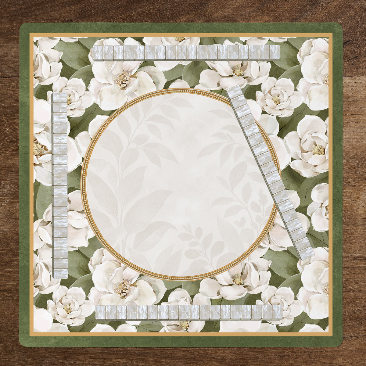 Sage Green and Ivory Watercolor Magnolia Collection Mahjong Mat for Table - Shipped Rolled