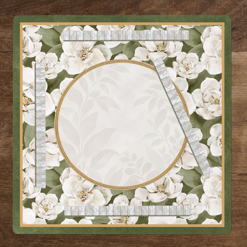 Sage Green and Ivory Watercolor Magnolia Collection Mahjong Mat for Table - Shipped Rolled