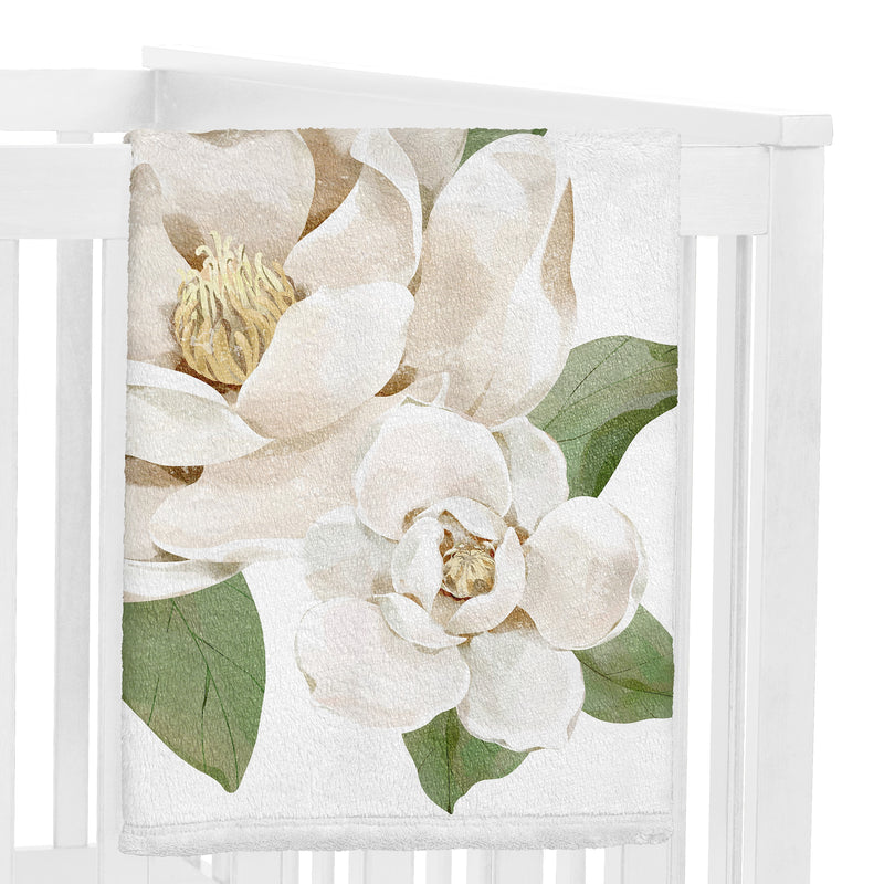 Sage Green and Ivory Watercolor Magnolia Collection Monthly Milestone Baby Blanket
