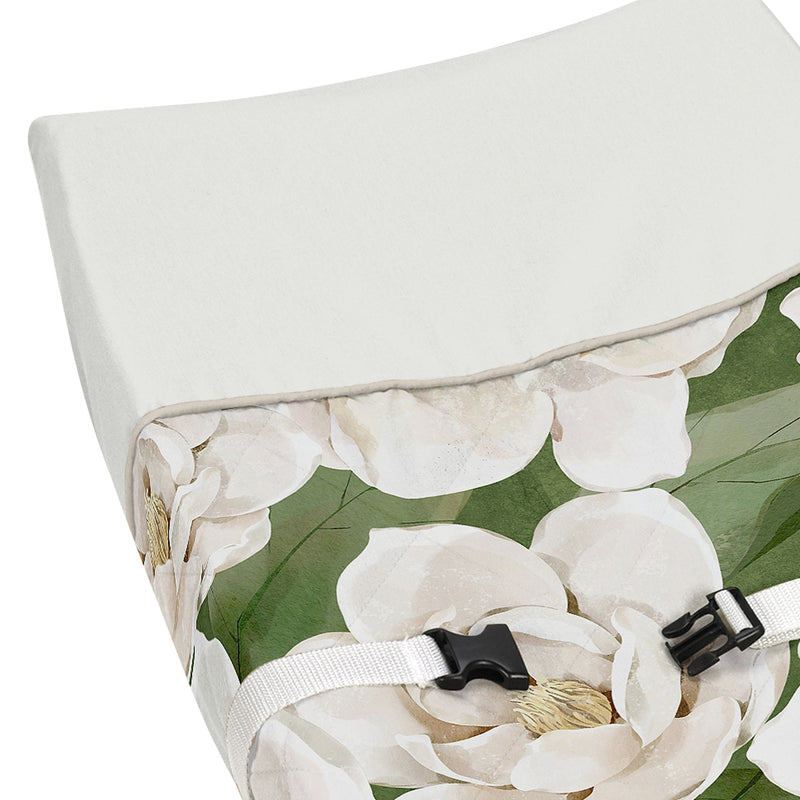 Watercolor Magnolia Sage Green and Ivory Collection Changing Pad Cover