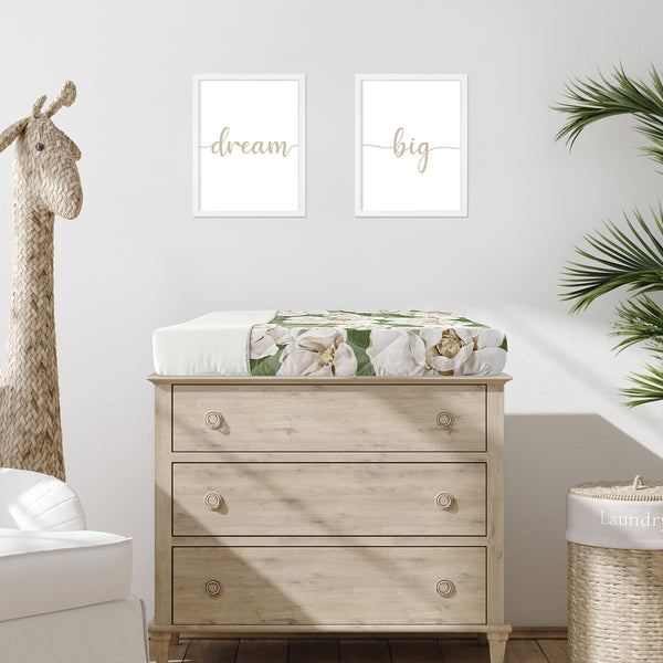 Watercolor Magnolia Sage Green and Ivory Collection Changing Pad Cover alternate view