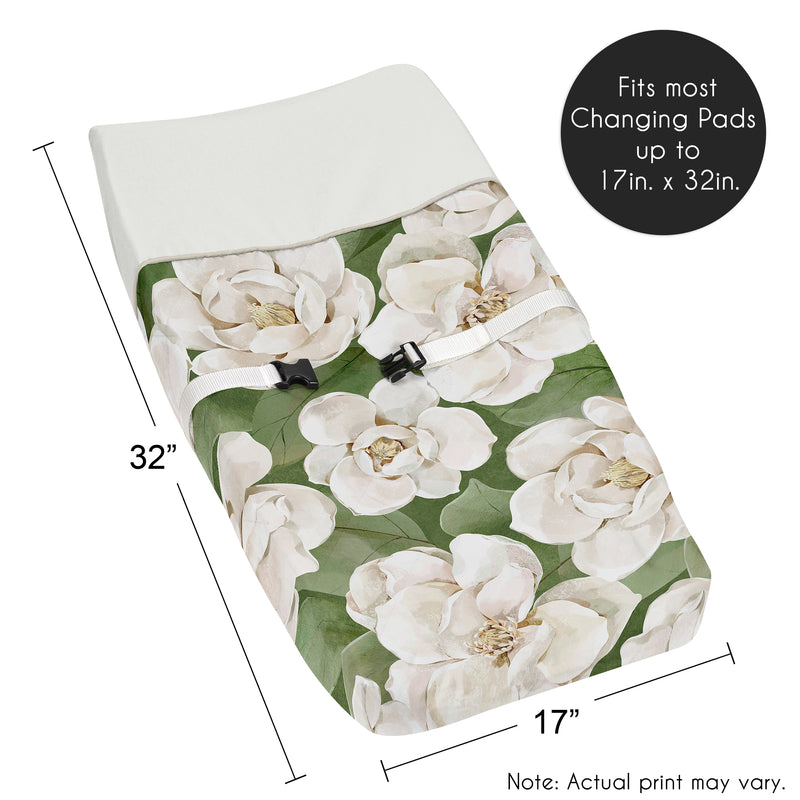 Watercolor Magnolia Sage Green and Ivory Collection Changing Pad Cover