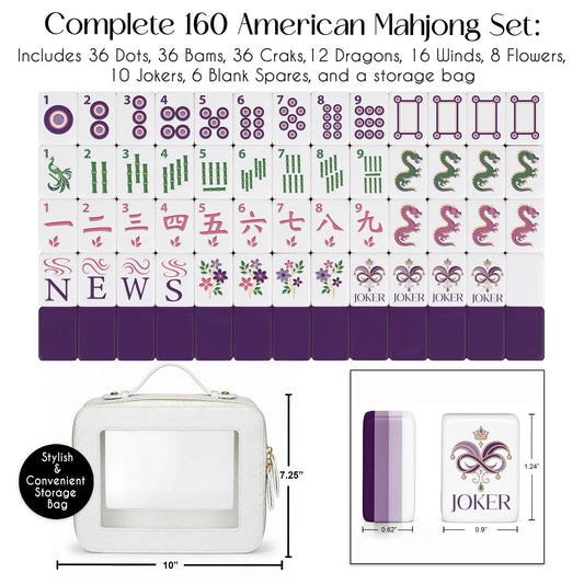 Purple Classic Collection American Mahjong Tile Set (160pc) 1.24in. Layered Acrylic with Travel Bag