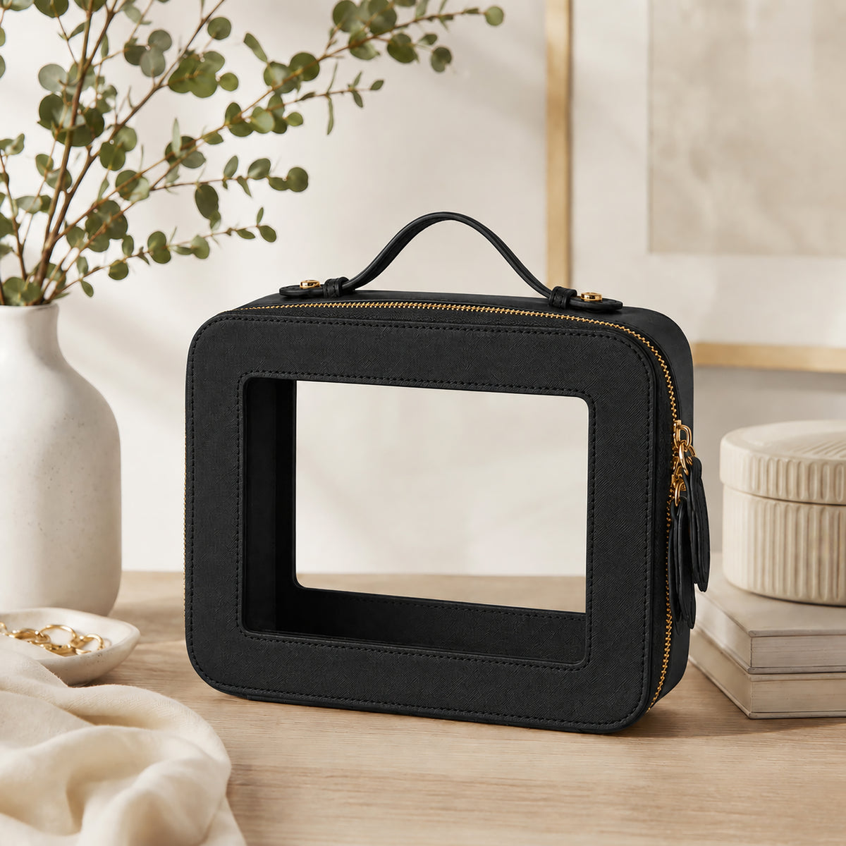 Clear Mahjong Tile Bag with Zipper - Black
