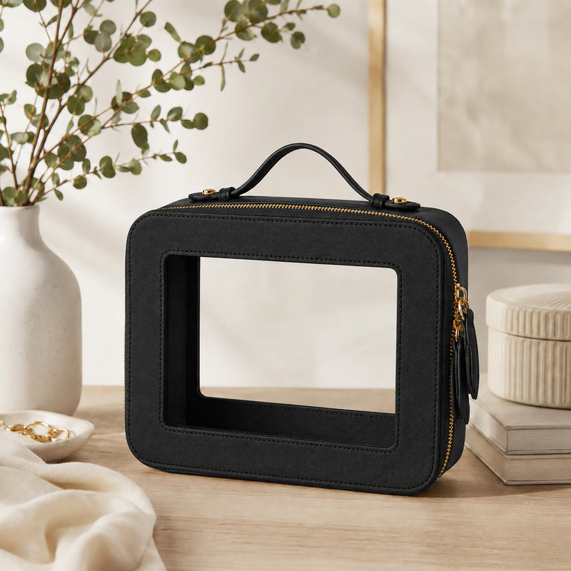 Clear Mahjong Tile Bag with Zipper - Black