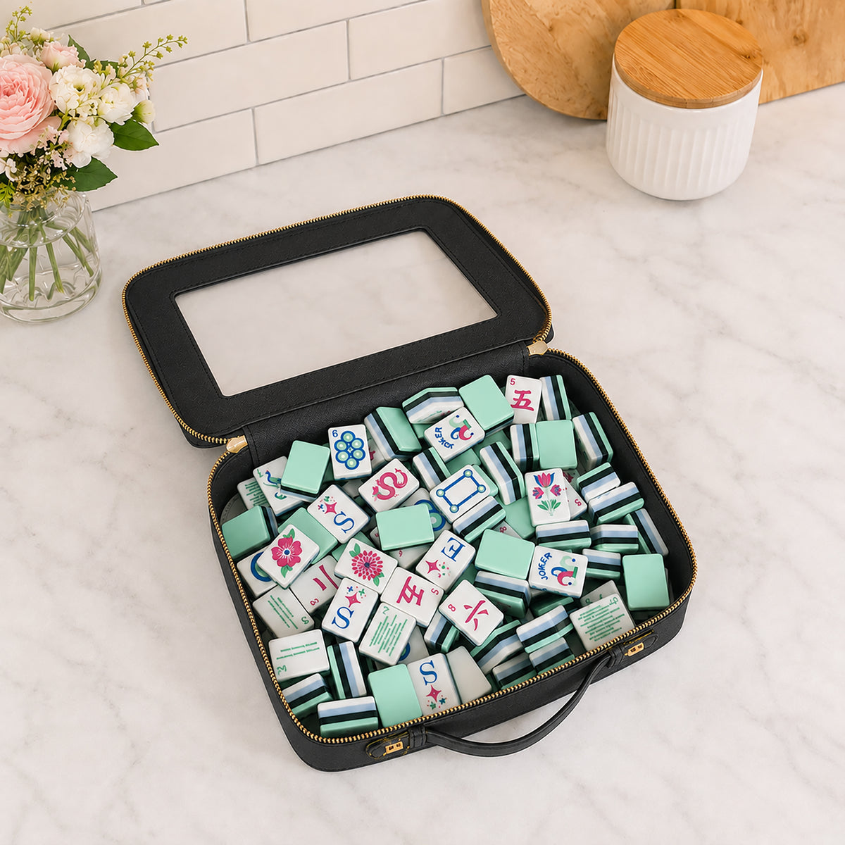 Clear Mahjong Tile Bag with Zipper - Black