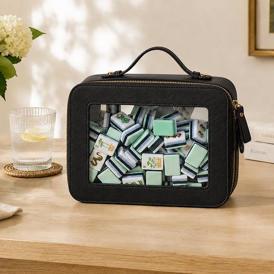 Clear Mahjong Tile Bag with Zipper - Black