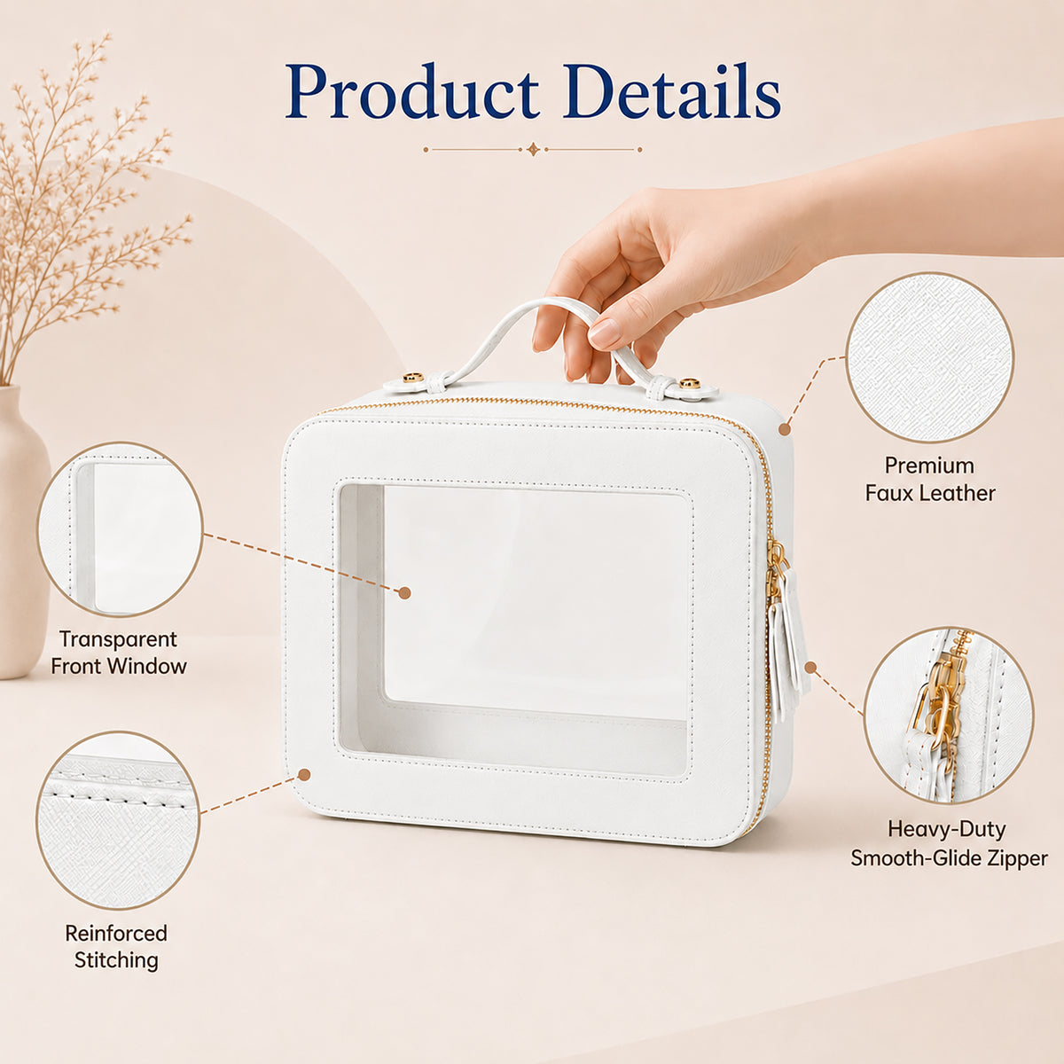 Clear Mahjong Tile Bag with Zipper - White