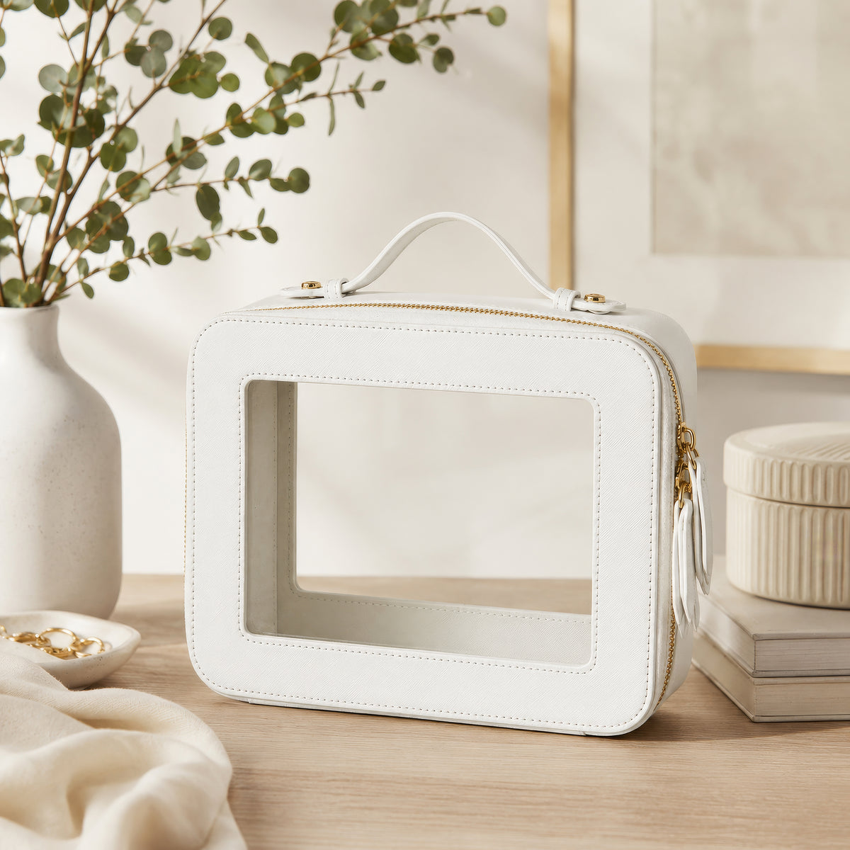 Clear Mahjong Tile Bag with Zipper - White