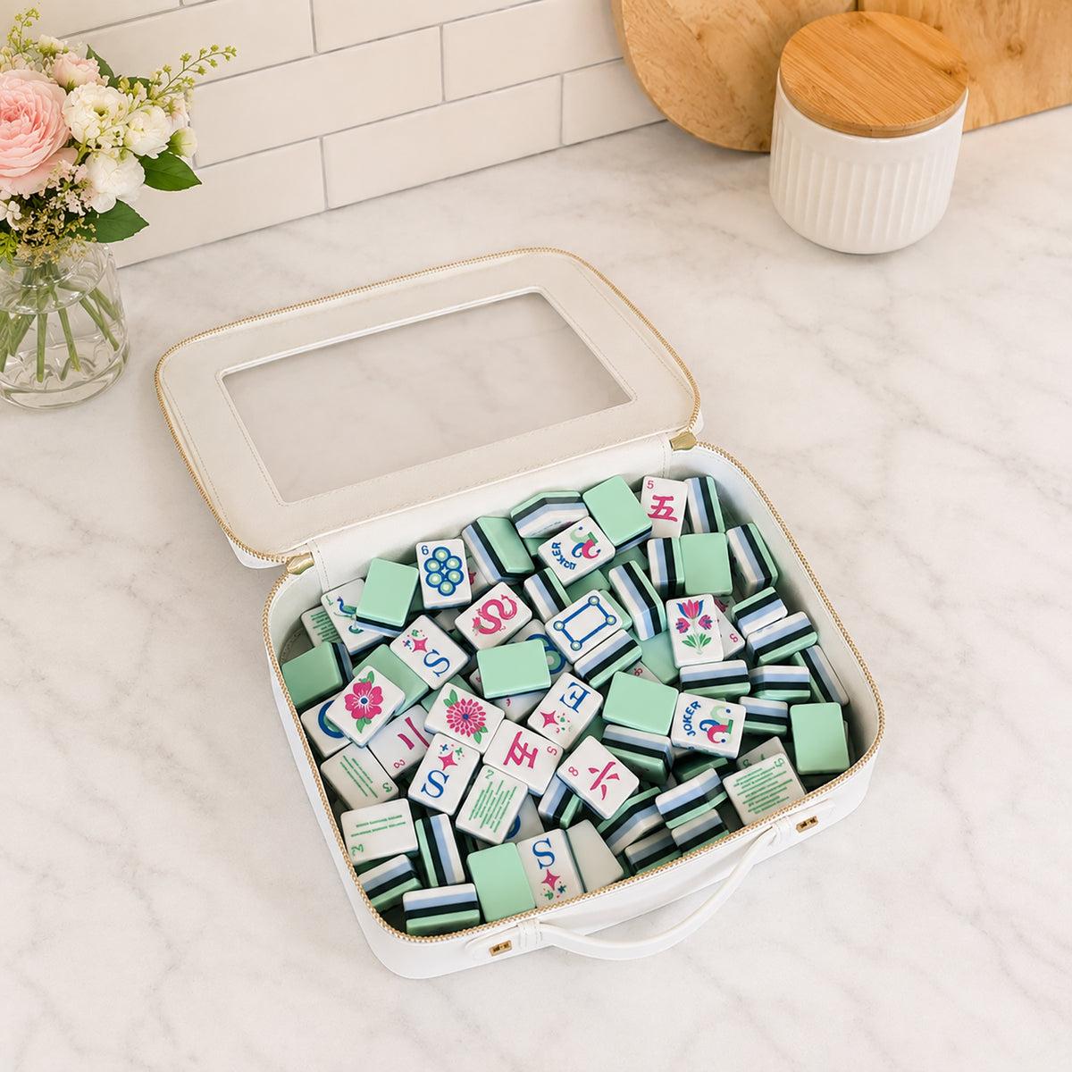 Clear Mahjong Tile Bag with Zipper - White
